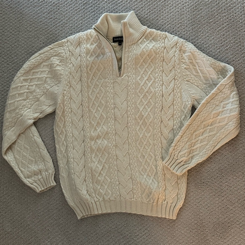 Men's 100% Baby Alpaca Cream Cable Knit Sweater